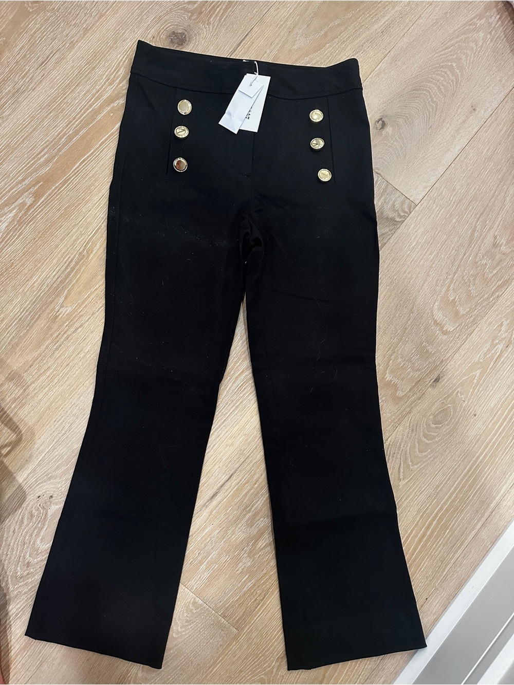 Derek Lam Black Straight-Leg Pants with Gold Buttons
